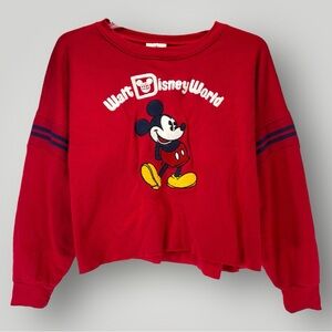 Disney Women’s Sz XL Red Pull Over Sweater Sweatshirt Walt Disney World Cropped